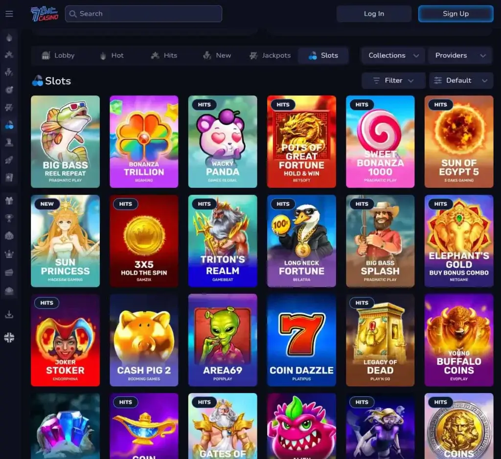 7bit Casino desktop slots screenshot showing slot game categories, featured titles and filtering options - tested 7bit Casino desktop slots screenshot showing slot game categories, featured titles and filtering options - tested