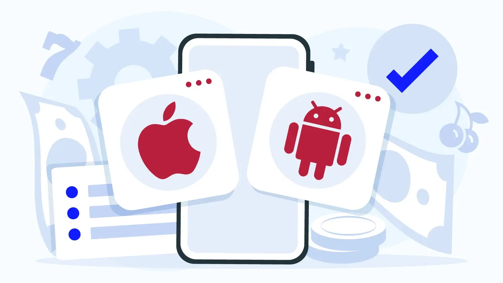 Visual comparison chart of iOS and Android casino app features including App Store vs APK installation, biometric authentication, payment methods, and performance differences for Irish players