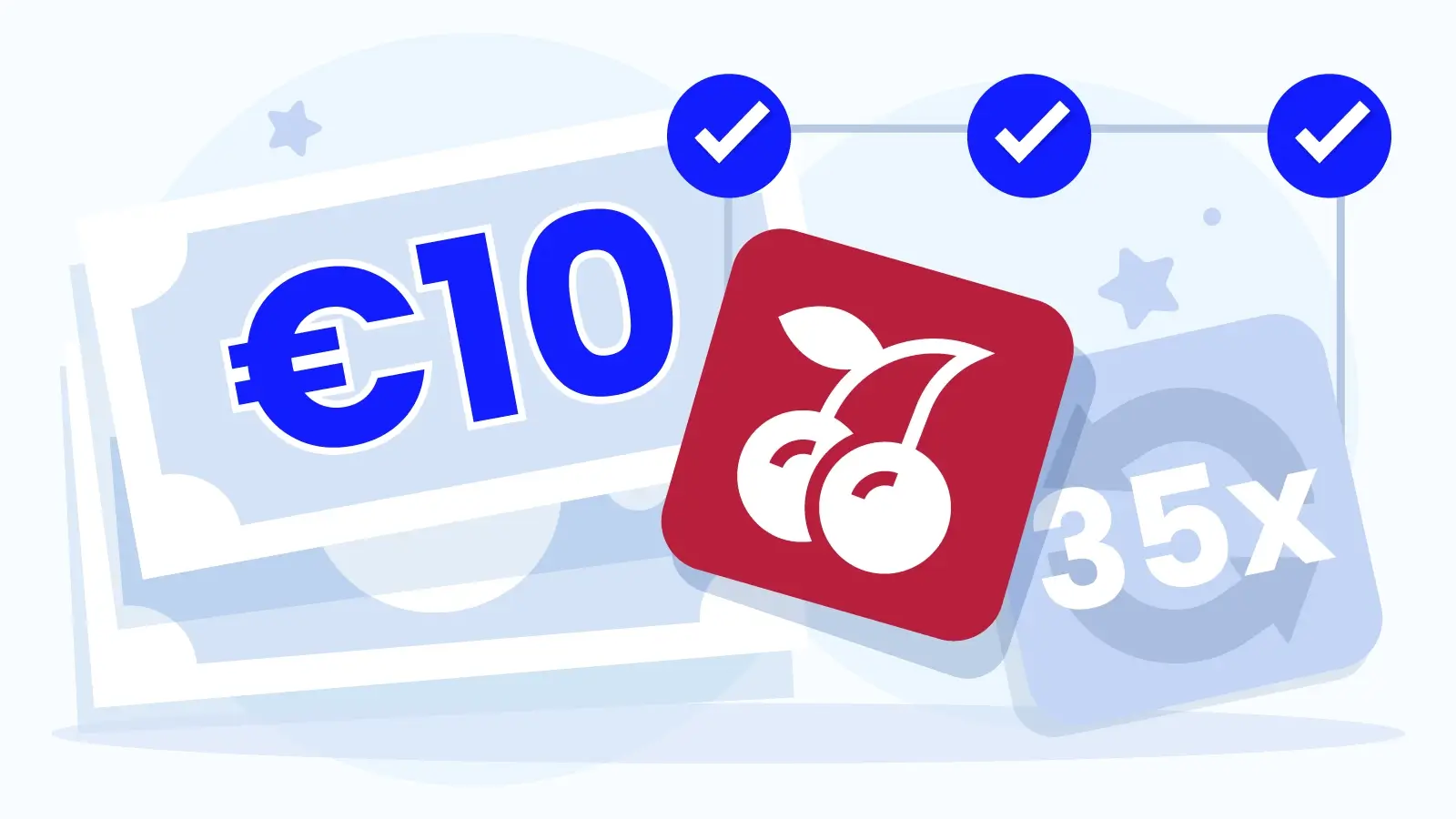 Visual breakdown of casino wagering requirements showing €10 bonus with 35x playthrough equals €350 required bets before cashout for Irish players