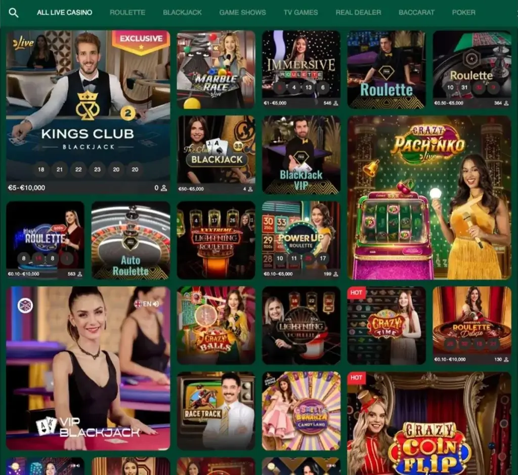 Gomblingo Casino desktop live casino screenshot showing real-dealer tables including roulette, blackjack and baccarat with lobby navigation - tested
