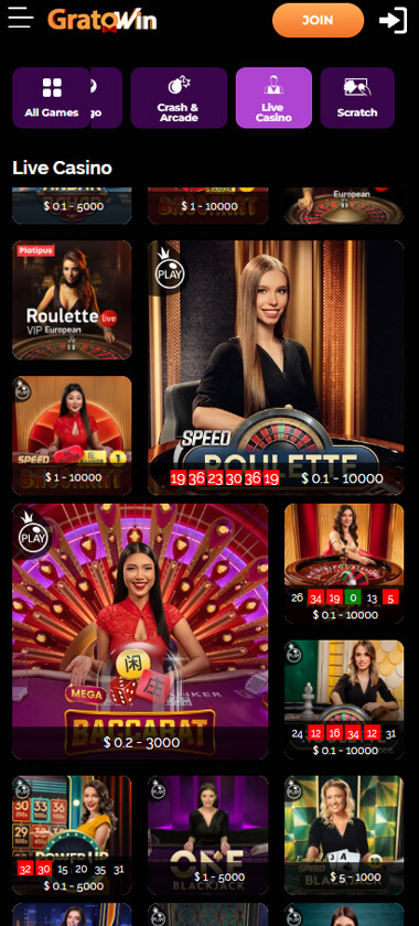 Gratowin Casino Mobile Preview 2