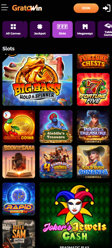 Gratowin Casino Mobile Preview 1