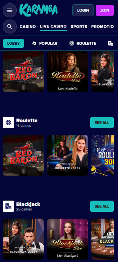 Karamba Casino Mobile Preview 1