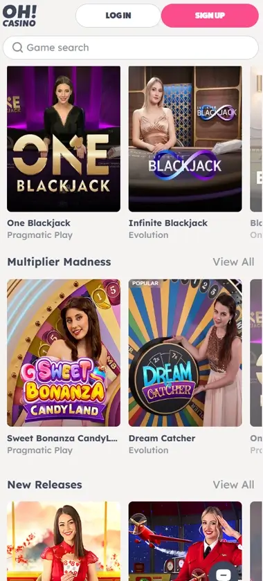 Oh Casino mobile live casino screenshot showing live dealer tables adapted for mobile gameplay – tested