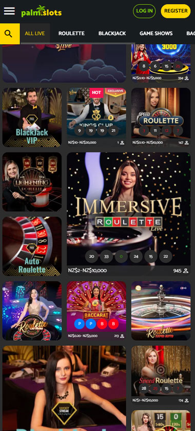 Palmslots Casino mobile live casino screenshot displaying real-dealer tables including roulette, blackjack and baccarat with compact lobby layout - tested Palmslots Casino mobile live casino screenshot displaying real-dealer tables including roulette, blackjack and baccarat with compact lobby layout - tested