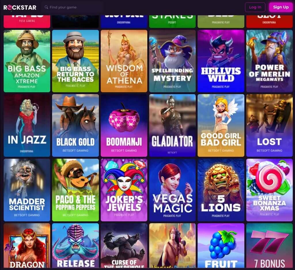 Rockstar Casino desktop slots screenshot showing slot game categories, featured titles and filtering options - tested Rockstar Casino desktop slots screenshot showing slot game categories, featured titles and filtering options - tested