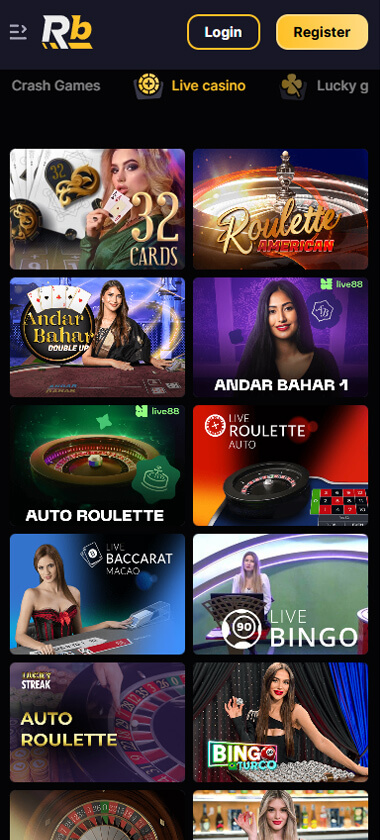 RoiBets Casino mobile live casino screenshot showing real-dealer tables including roulette, blackjack and baccarat on smartphone interface - tested RoiBets Casino mobile live casino screenshot showing real-dealer tables including roulette, blackjack and baccarat on smartphone interface - tested