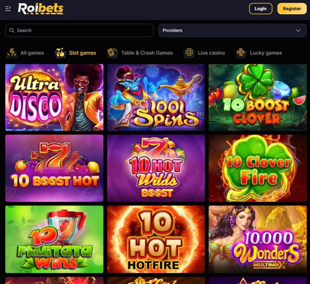 RoiBets Casino desktop slots screenshot showing slot game categories, featured titles and filtering options - tested RoiBets Casino desktop slots screenshot showing slot game categories, featured titles and filtering options - tested