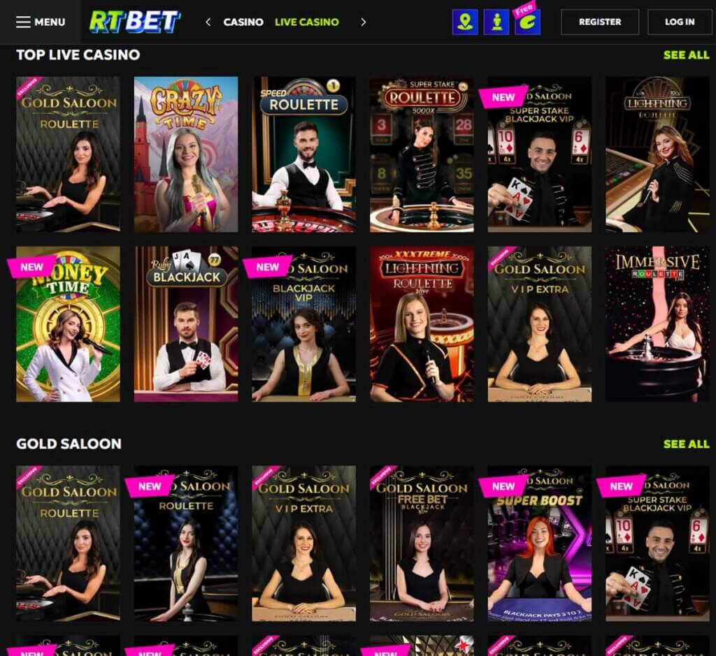 Rtbet Casino desktop live casino screenshot showing real-dealer tables including roulette, blackjack and baccarat with lobby navigation - tested Rtbet Casino desktop live casino screenshot showing real-dealer tables including roulette, blackjack and baccarat with lobby navigation - tested