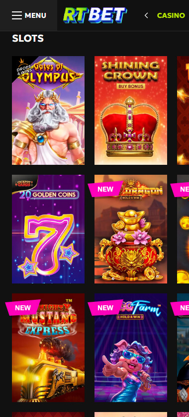 Rtbet Casino mobile slots screenshot showing slot game categories, featured titles and navigation on smartphone interface - tested Rtbet Casino mobile slots screenshot showing slot game categories, featured titles and navigation on smartphone interface - tested