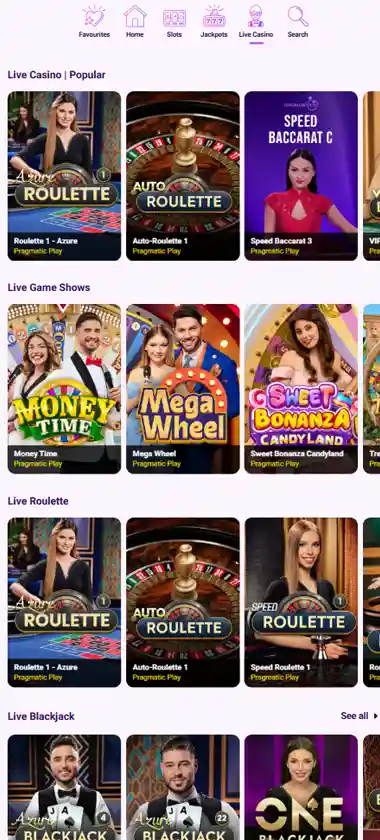 Slotbox Casino mobile live casino interface showing live dealer tables including blackjack and roulette - captured during platform testing Slotbox Casino mobile live casino interface showing live dealer tables including blackjack and roulette - captured during platform testing