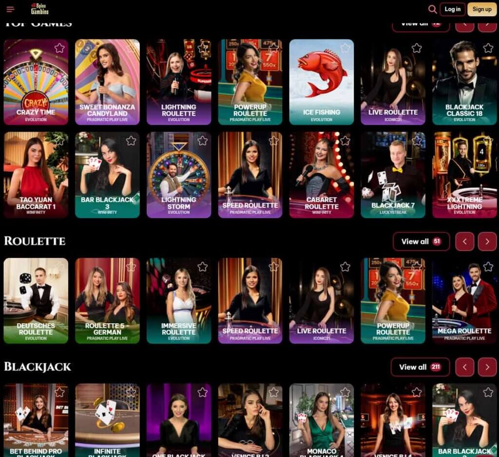 Spinogambino Casino desktop live casino screenshot showing real-dealer tables including roulette, blackjack and baccarat with lobby navigation - tested Spinogambino Casino desktop live casino screenshot showing real-dealer tables including roulette, blackjack and baccarat with lobby navigation - tested