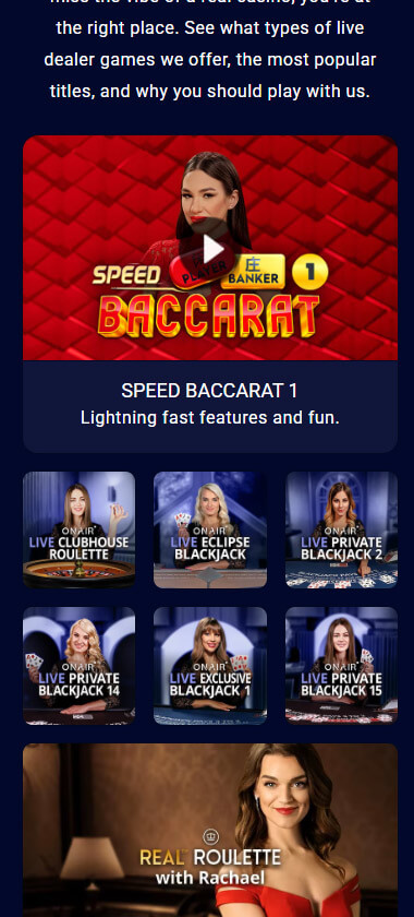 Spin Palace Casino mobile live casino screenshot showing real-dealer tables including roulette, blackjack and baccarat on smartphone interface - tested