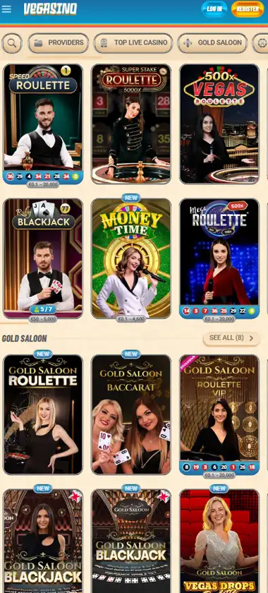 Vegasino Casino Mobile Preview 2