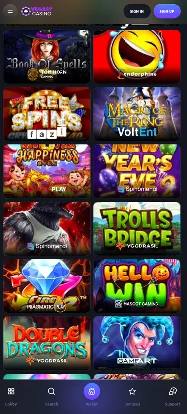 Vegasy Casino Mobile Preview 2