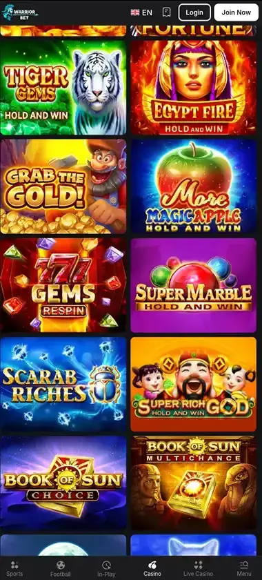 WarriorBet Casino Mobile Preview 2