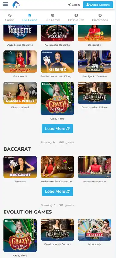 Wolfy Casino Mobile Preview 1