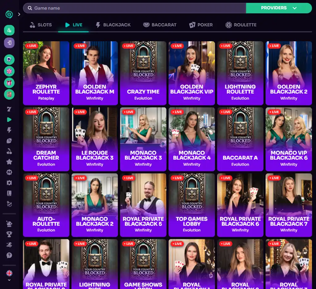 Betzard Casino desktop live casino lobby screenshot featuring live dealer games and real-time streaming interface - review testing