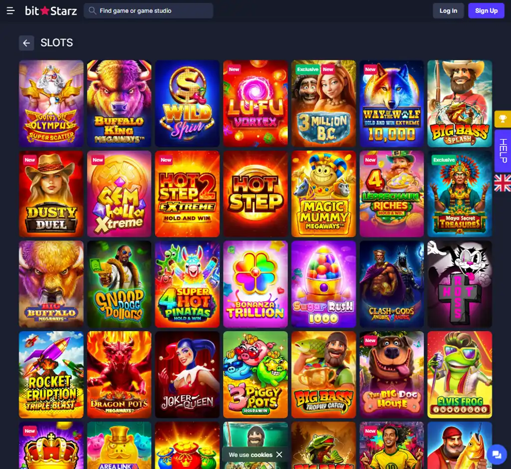 BitStarz Casino desktop slots lobby screenshot presenting variety of slot games with categories and providers - verified