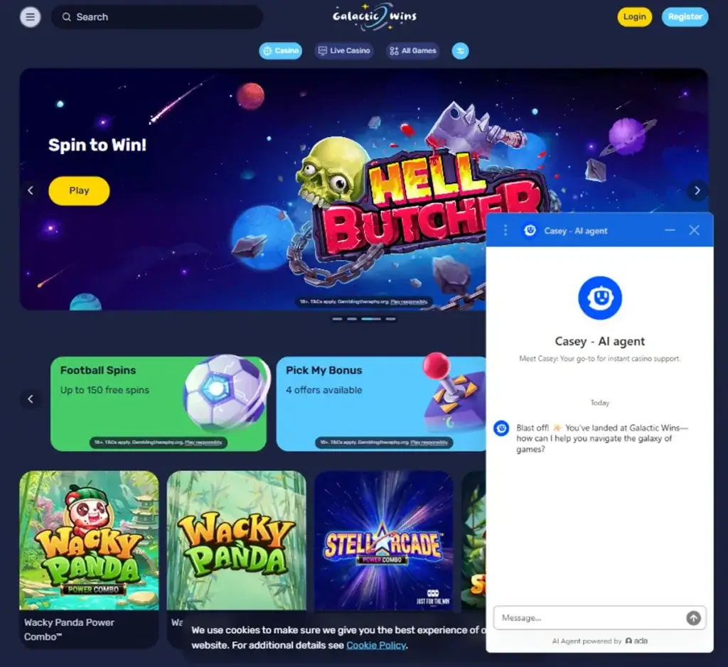 Galactic Wins Casino customer support page showing available contact options, live chat and help resources - captured during platform testing Galactic Wins Casino customer support page showing available contact options, live chat and help resources - captured during platform testing
