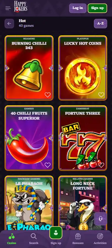 Happy Jokers Casino mobile homepage screenshot showing main lobby with featured games and promotions - captured during platform testing