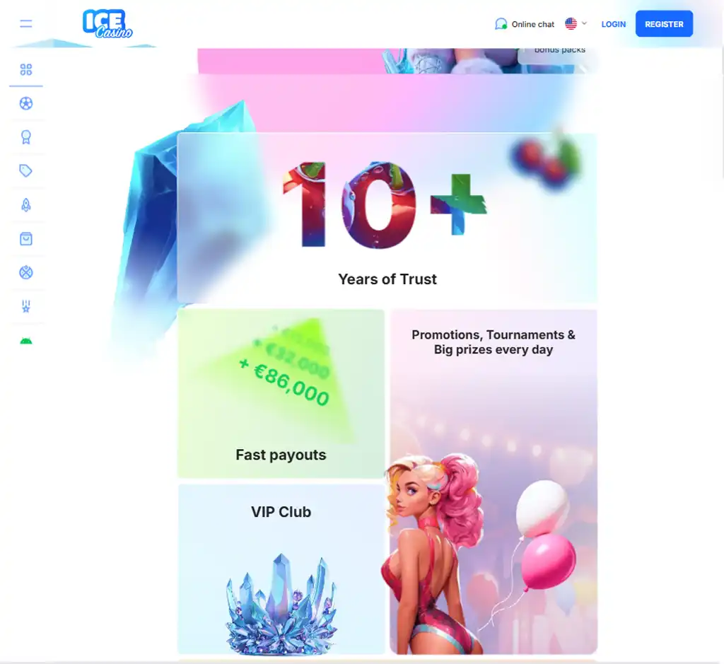 Ice Casino desktop homepage screenshot displaying main lobby with featured games, promotions and navigation menu - tested Ice Casino desktop homepage screenshot displaying main lobby with featured games, promotions and navigation menu - tested