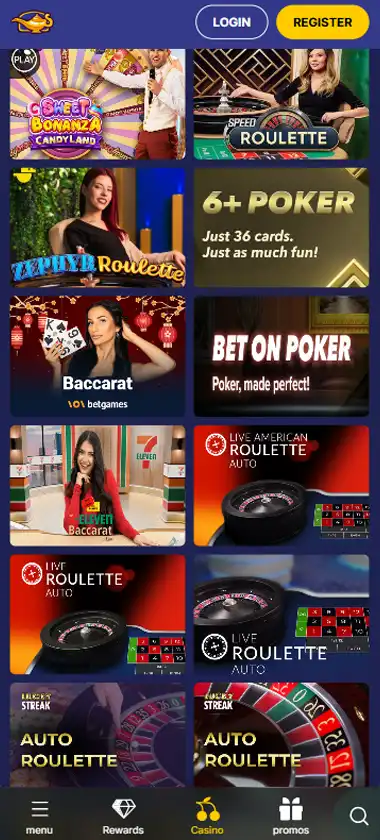 Jasmin Slots mobile live casino interface screenshot showing live dealer tables including blackjack and roulette - tested
