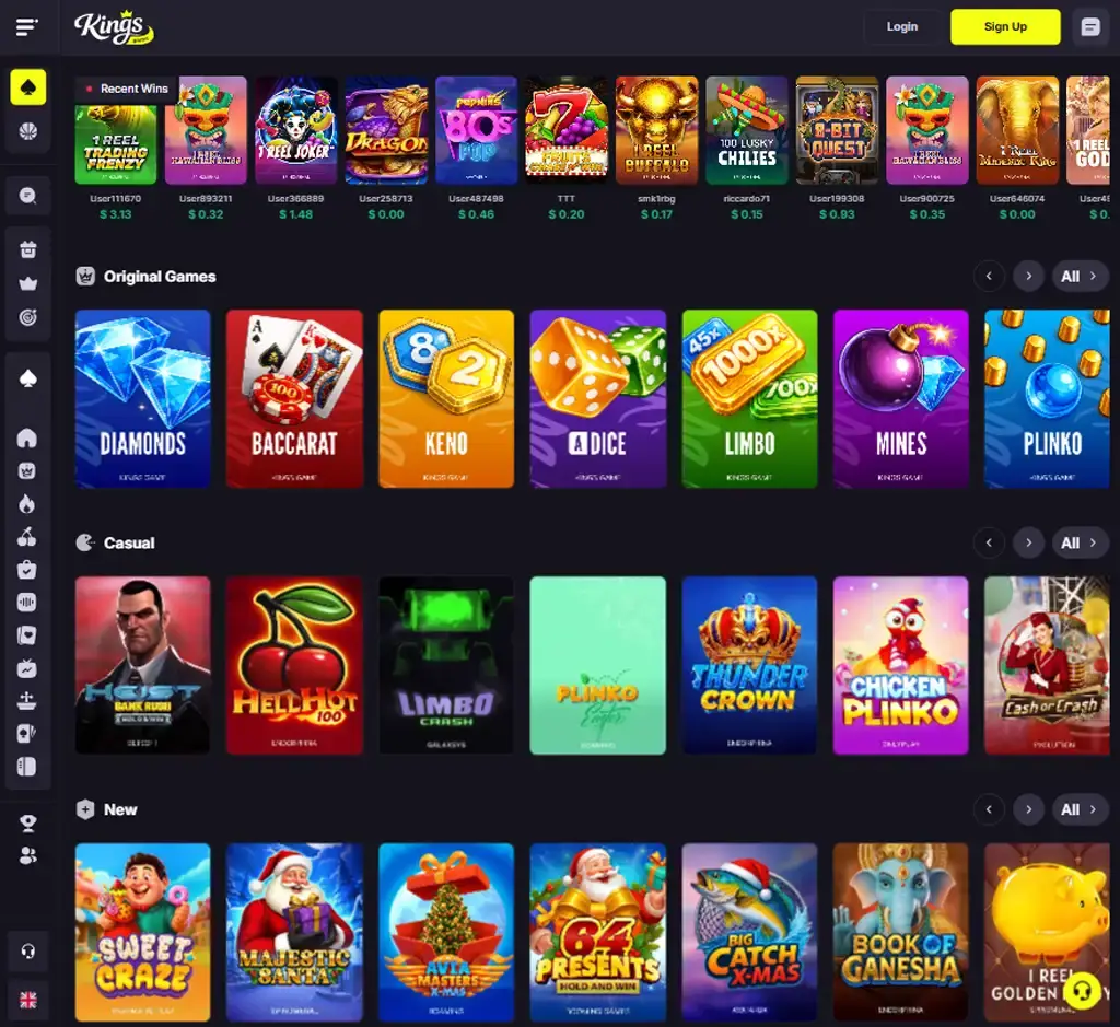 Kings Game Casino desktop homepage screenshot displaying main lobby with featured games, promotions and navigation menu - tested Kings Game Casino desktop homepage screenshot displaying main lobby with featured games, promotions and navigation menu - tested