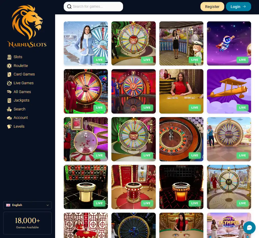 Narnia Slots Casino desktop live casino lobby screenshot featuring live dealer games and real-time streaming interface - review testing Narnia Slots Casino desktop live casino lobby screenshot featuring live dealer games and real-time streaming interface - review testing