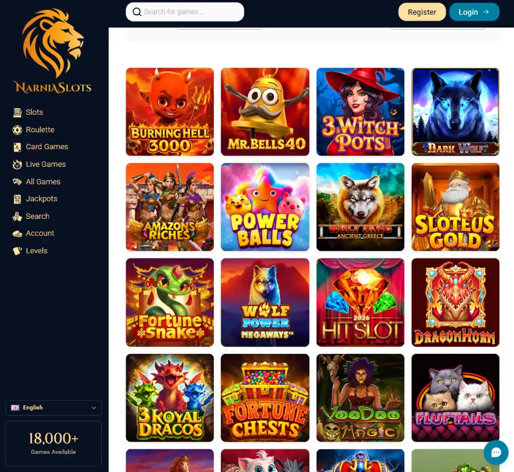 Narnia Slots Casino desktop slots lobby screenshot presenting variety of slot games with categories and providers - verified Narnia Slots Casino desktop slots lobby screenshot presenting variety of slot games with categories and providers - verified
