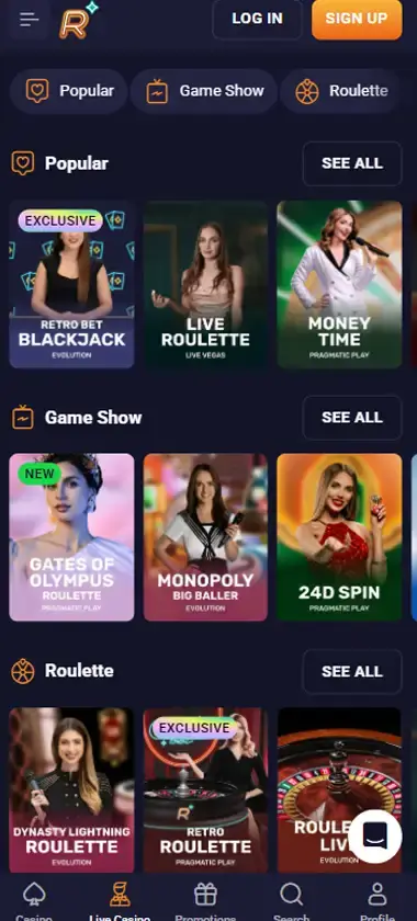Retrobet Casino Mobile Preview 2