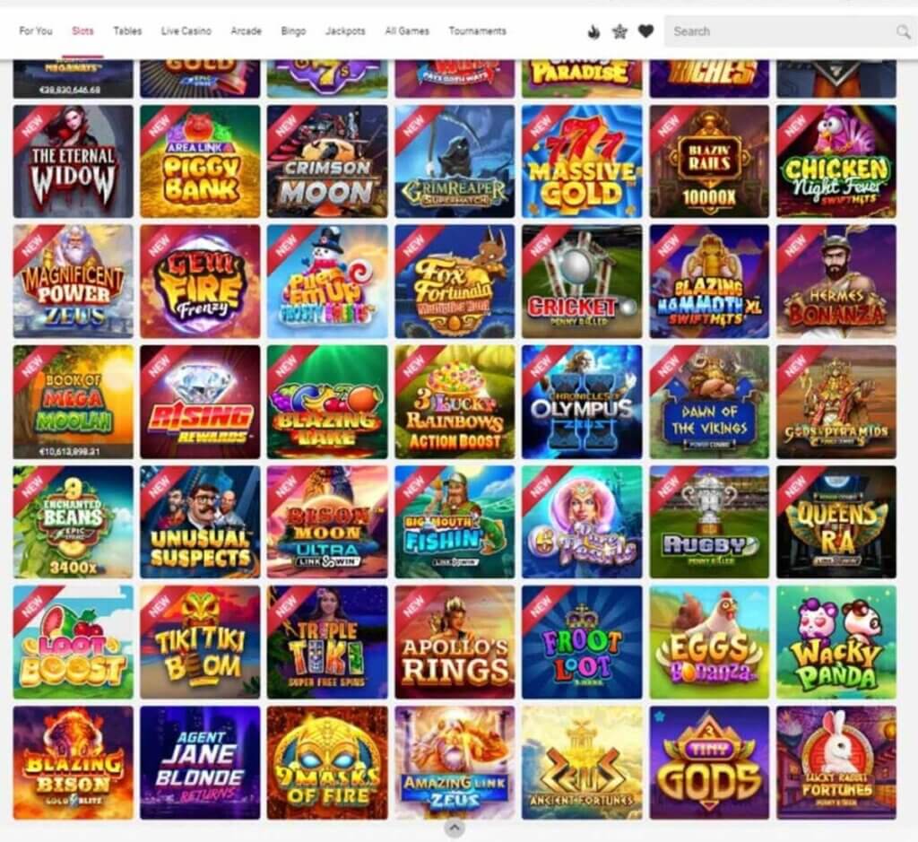 Ruby Fortune Casino desktop slots screenshot showing slot game categories, featured titles and filtering options - tested