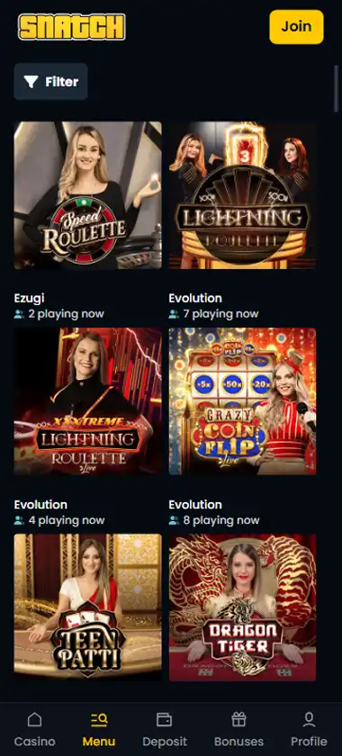 Snatch Casino Mobile Preview 2