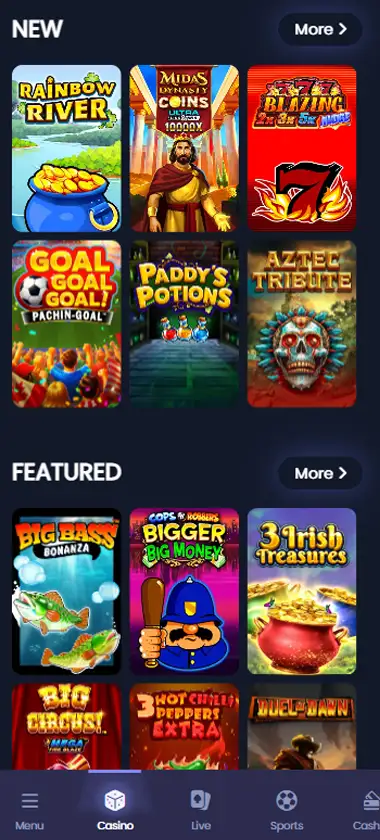 Spinzwin Casino mobile homepage screenshot showing main lobby with featured games and promotions - captured during platform testing Spinzwin Casino mobile homepage screenshot showing main lobby with featured games and promotions - captured during platform testing