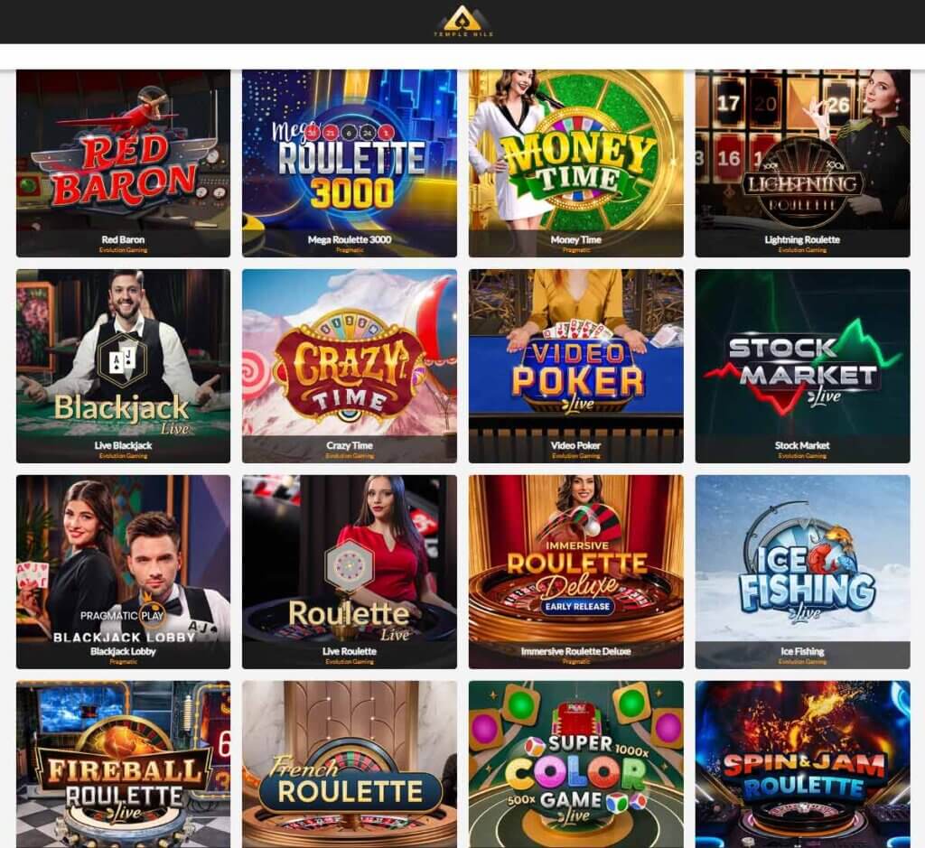 Temple Nile Casino desktop live casino lobby screenshot featuring live dealer games and real-time streaming interface - review testing Temple Nile Casino desktop live casino lobby screenshot featuring live dealer games and real-time streaming interface - review testing