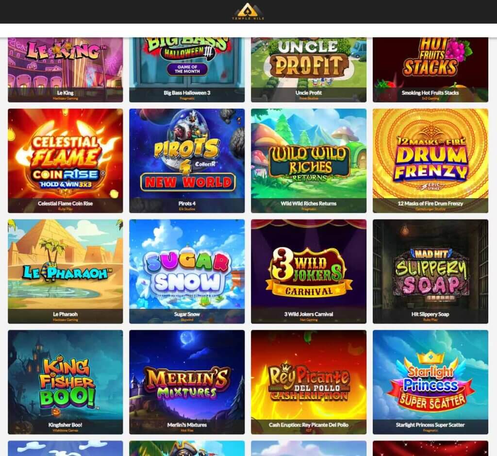 Temple Nile Casino desktop slots lobby screenshot presenting variety of slot games with categories and providers - verified Temple Nile Casino desktop slots lobby screenshot presenting variety of slot games with categories and providers - verified