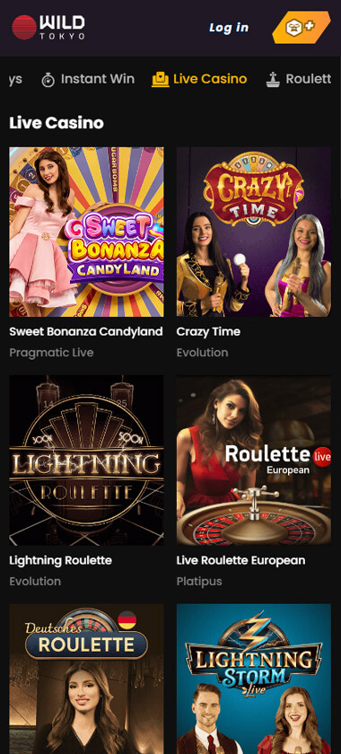 Wild Tokyo Casino mobile live casino games screenshot displaying dealer tables – tested